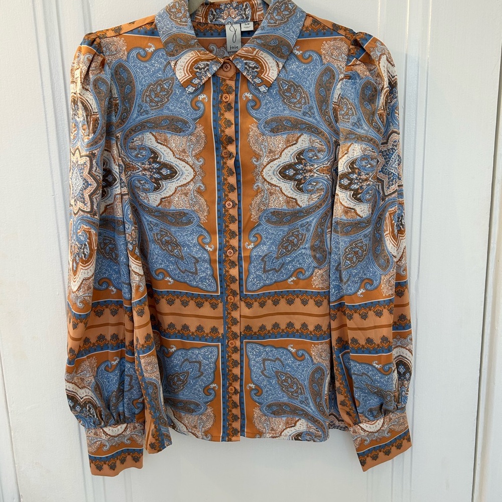 Joie Paisley Button-Up Blouse in Rust & Light Blue